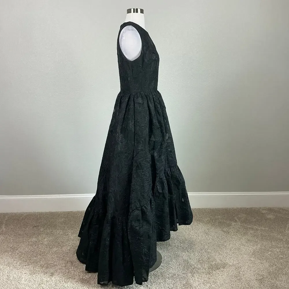 Mac Duggal 20714 High Low A-Line Evening Gown Metallic Black Size 6 Formal Dress - Picture 4 of 12